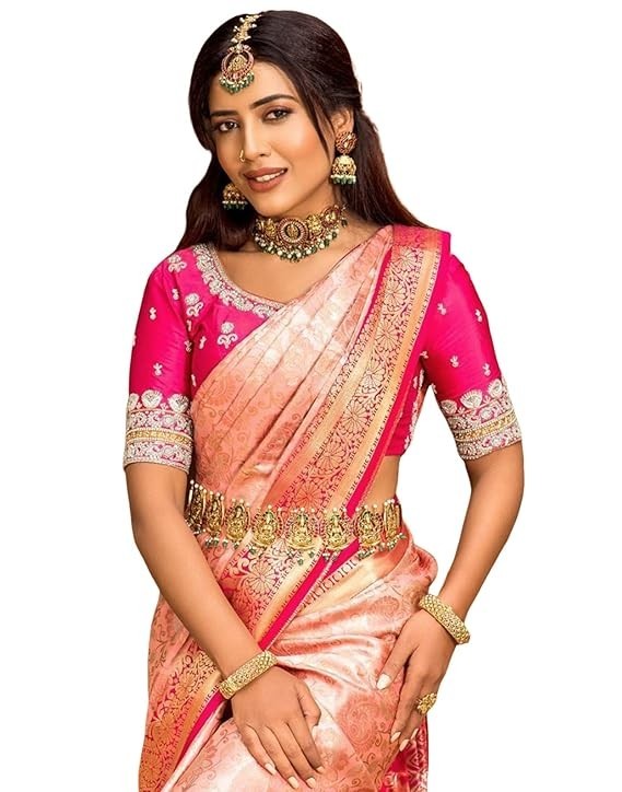 Women’s Soft Banarasi Silk Jacquard Saree with Unstitched Blouse Piece