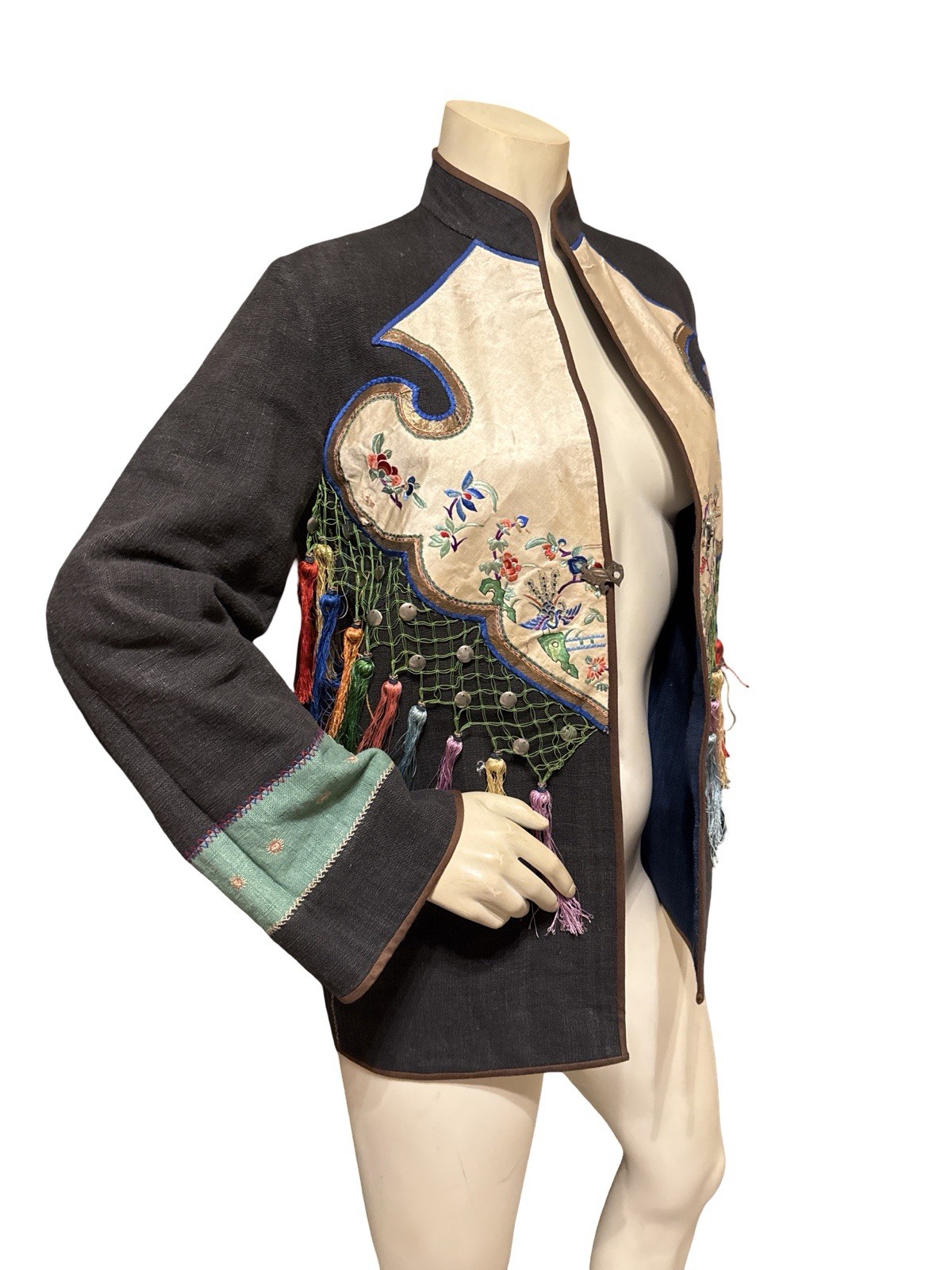 Miao Hmong Chinese Jacket Multi-color Hand Embroidered Linen Silk Apliqué Med