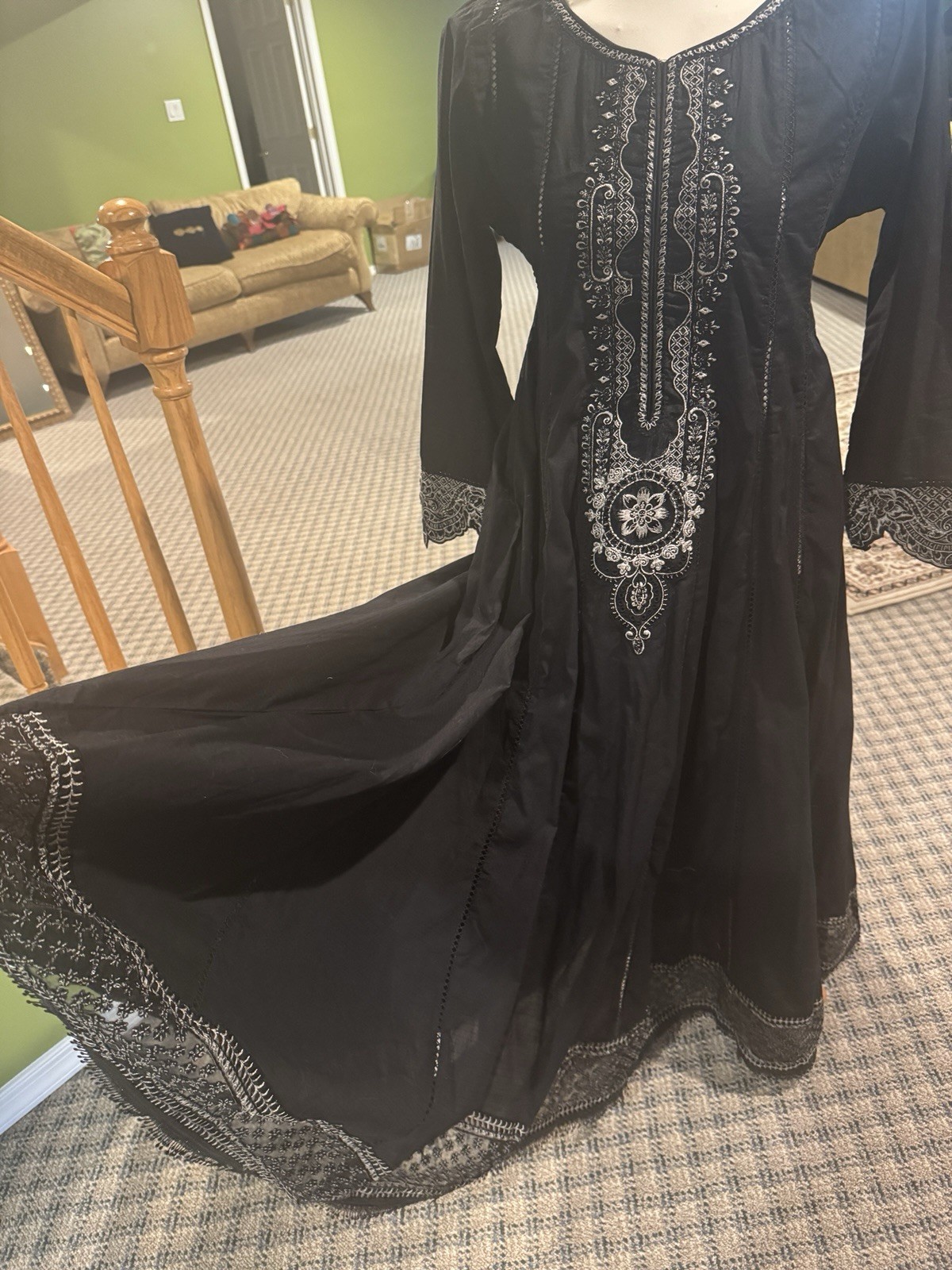 Eid Sale Pakistani Indian Designer Maria B Black Shalwar Kameez Kaftan Dress M/L
