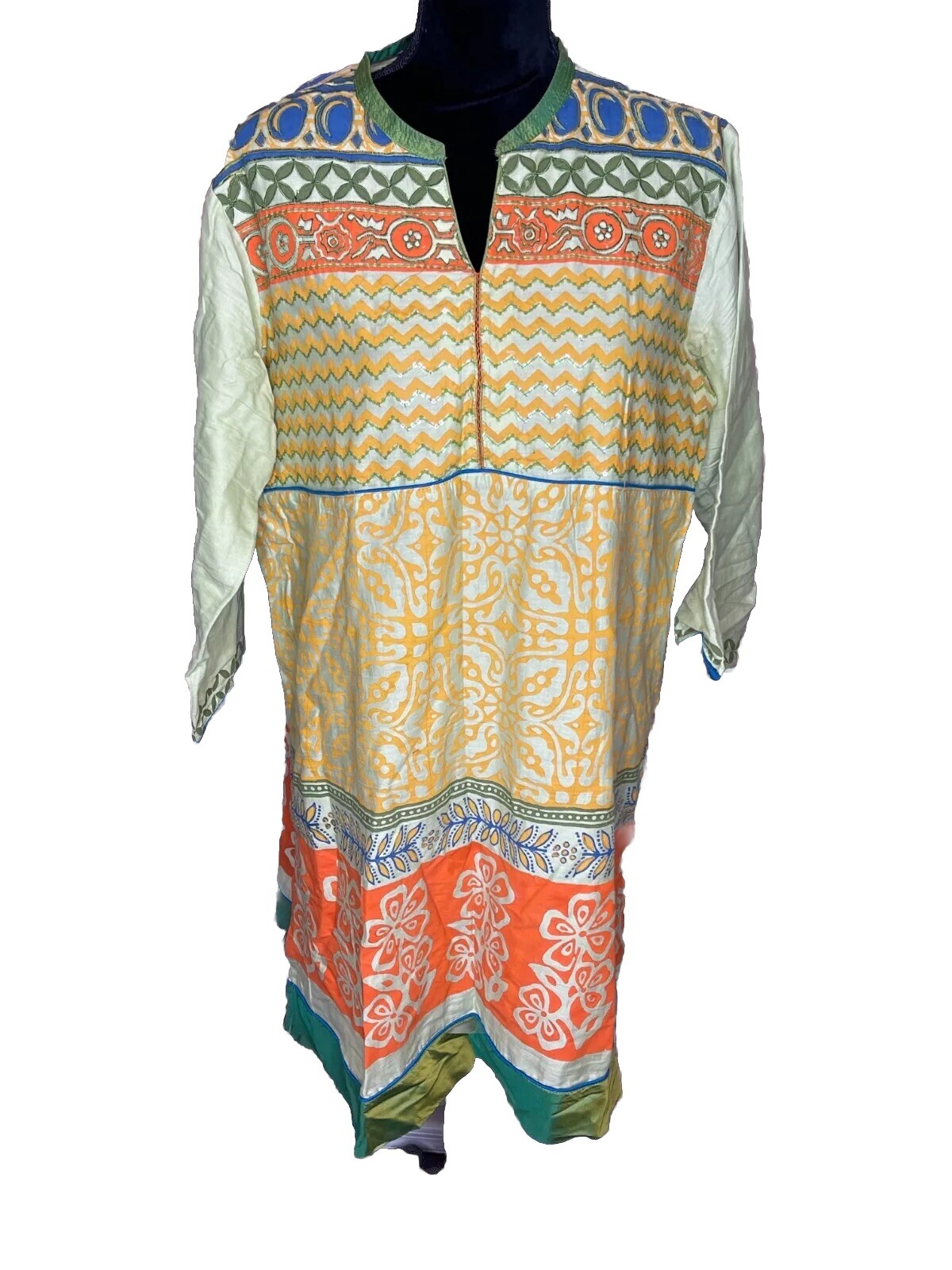 Satya Womens Kurta Tunic top dress cotton 3/4 sleeve 3XL sequins