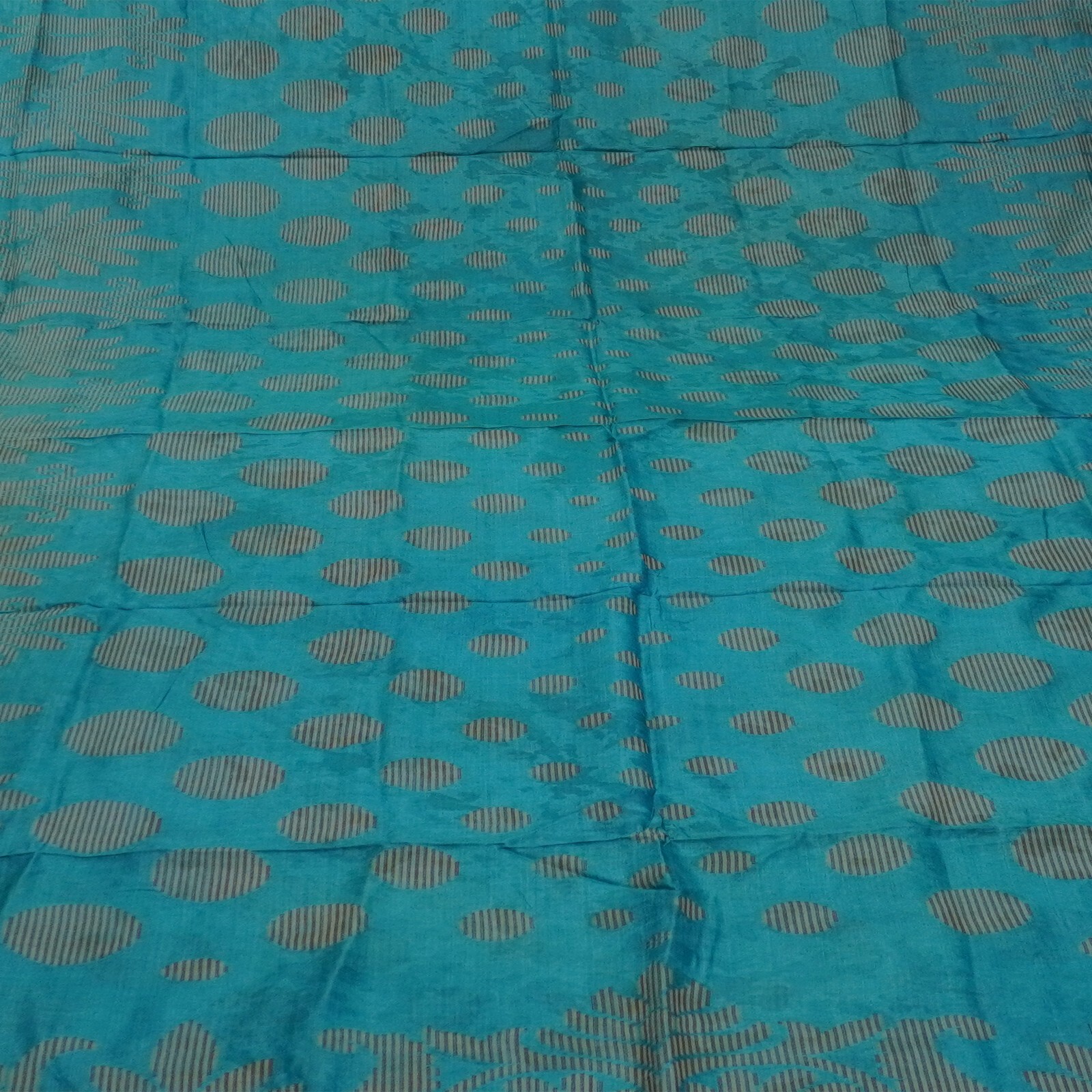Vintage Teal Blue Sarees 100% Pure Silk Woven Indian Sari 5YD Decor Craft Fabric