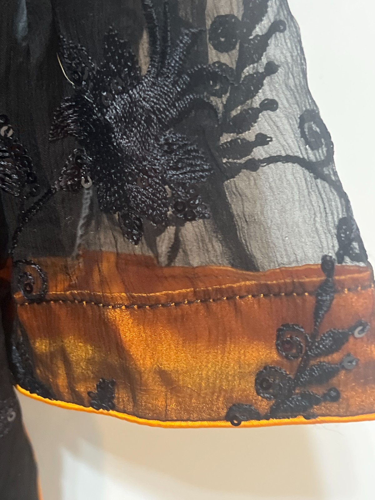 Black Orange Embroidered Sheer Kurta Tunic Top Size Unknown Pit to Pit 20