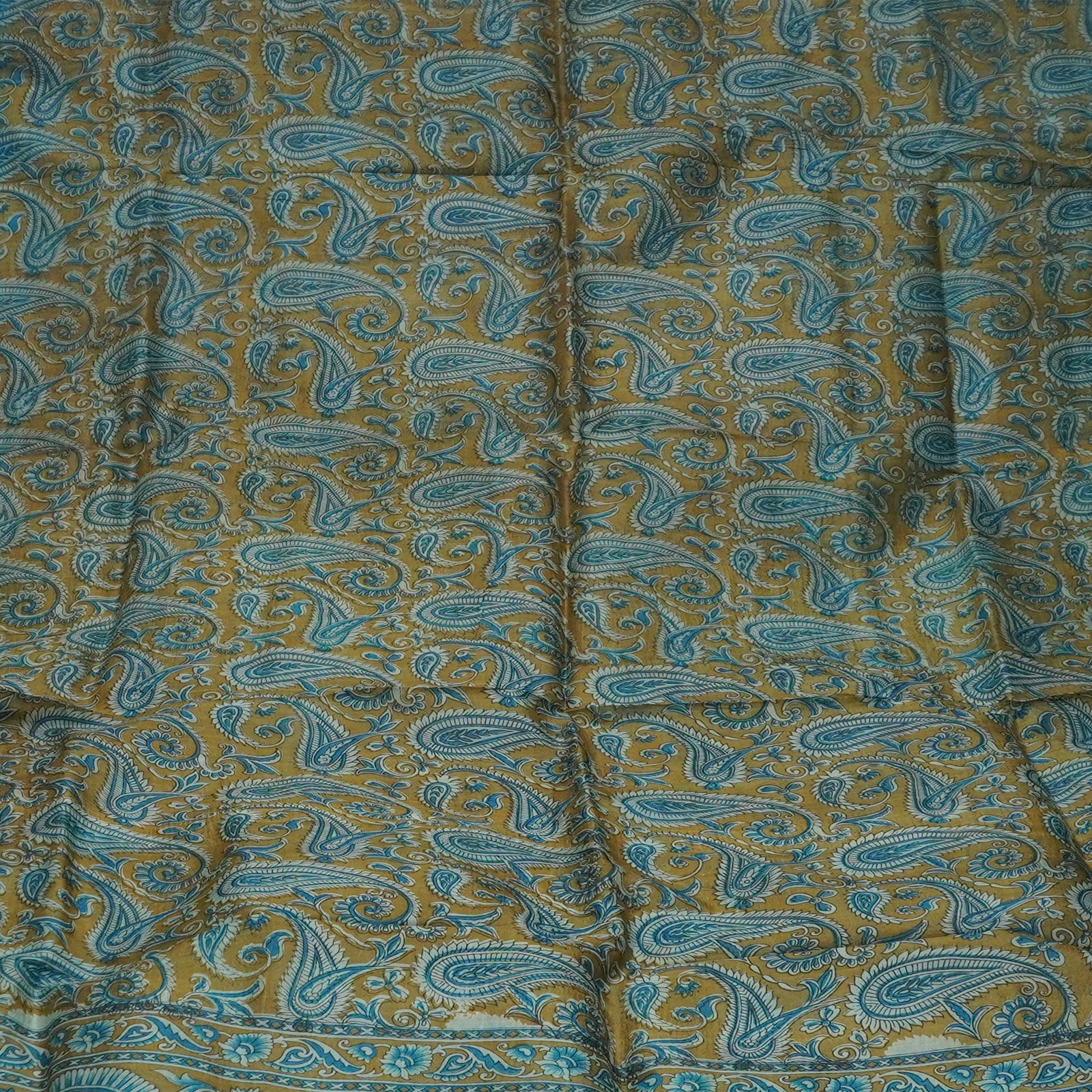 Namaste Vintage Blue Sarees 100% Pure Silk Paisley Printed Sari 5YD Craft Fabric