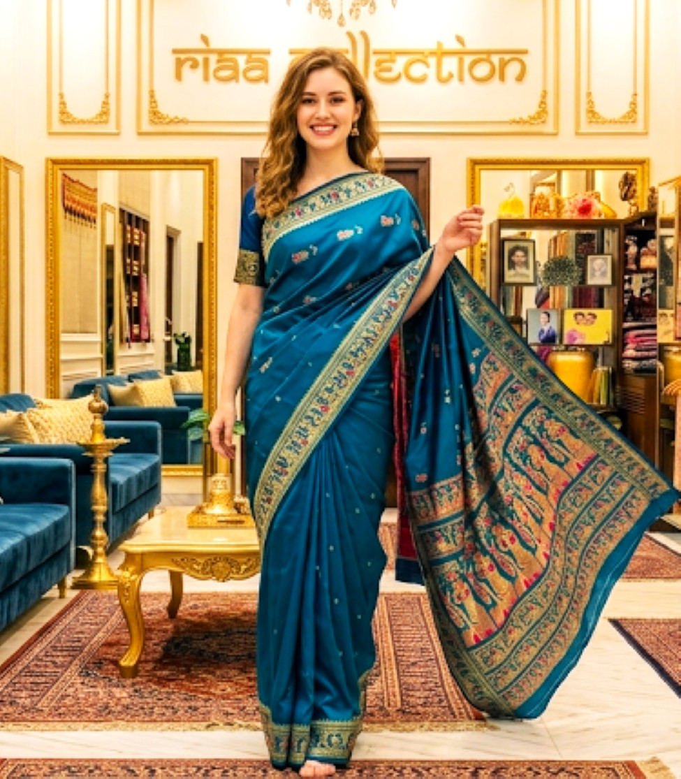Indian Pakistani Pure Baluchari Silk Saree Meenakari Wedding Party Wear Sari