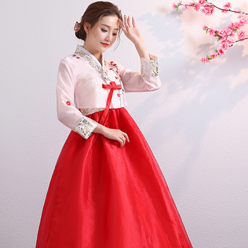 Korean Traditional Costume Women Hanbok Dress Set Performance Dance Clothing.
