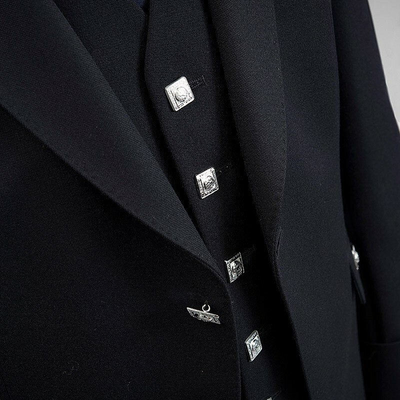 100% Blazer-Blend WOOL Black Prince Charlie & Argyle Kilt Jacket and Waist Coat