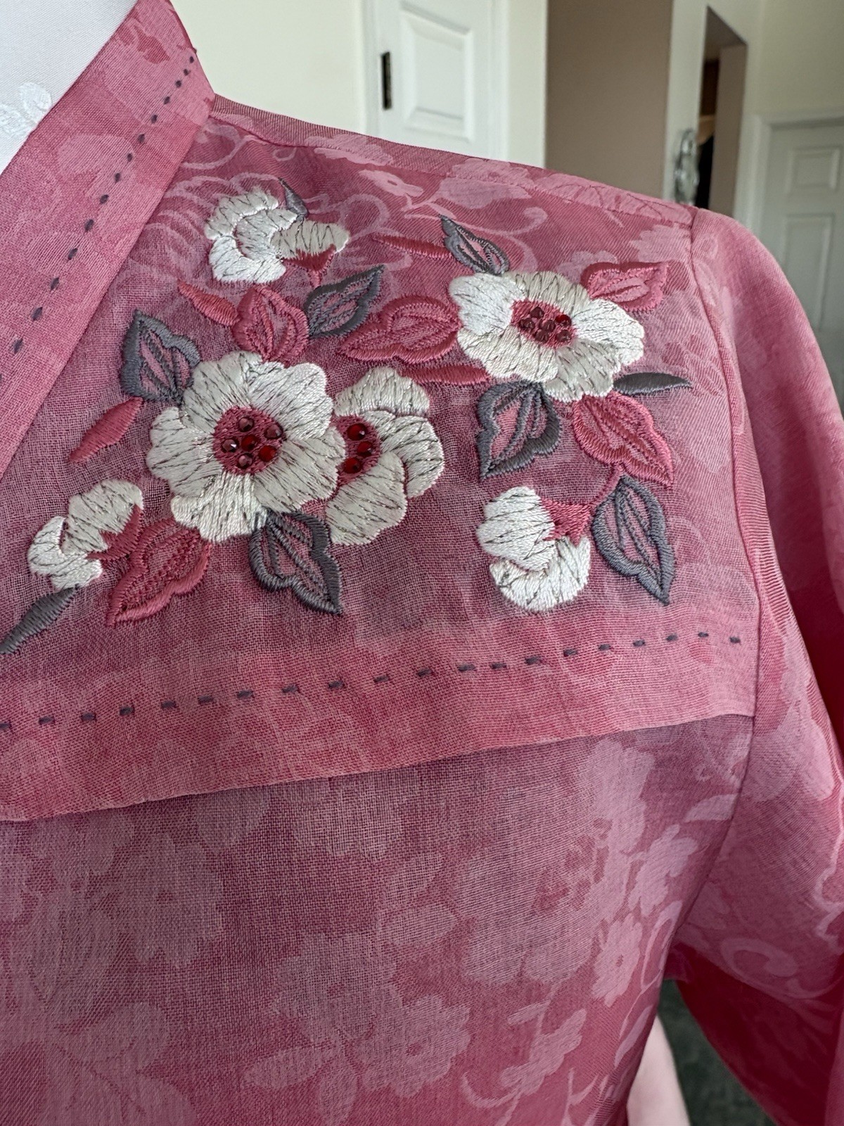 Korean Hanbok 3-tiered floral embroidery skirt Korea Handmade