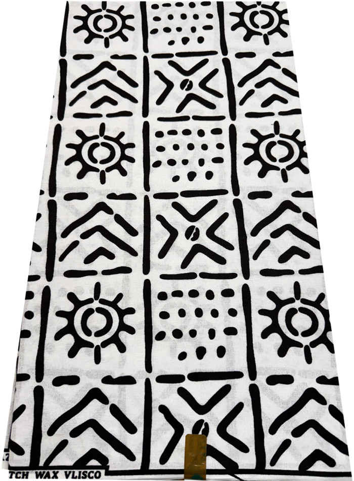 Sell by 3 Yards African Super Quality Wax Prints Mudcloth Design-Black & White