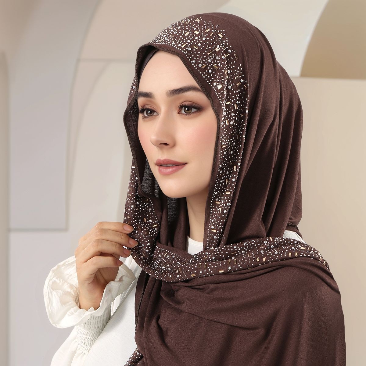 Dubai Women Hijab Shawl Long Scarf Elegant Malaysia Solid Color Diamond Scarves