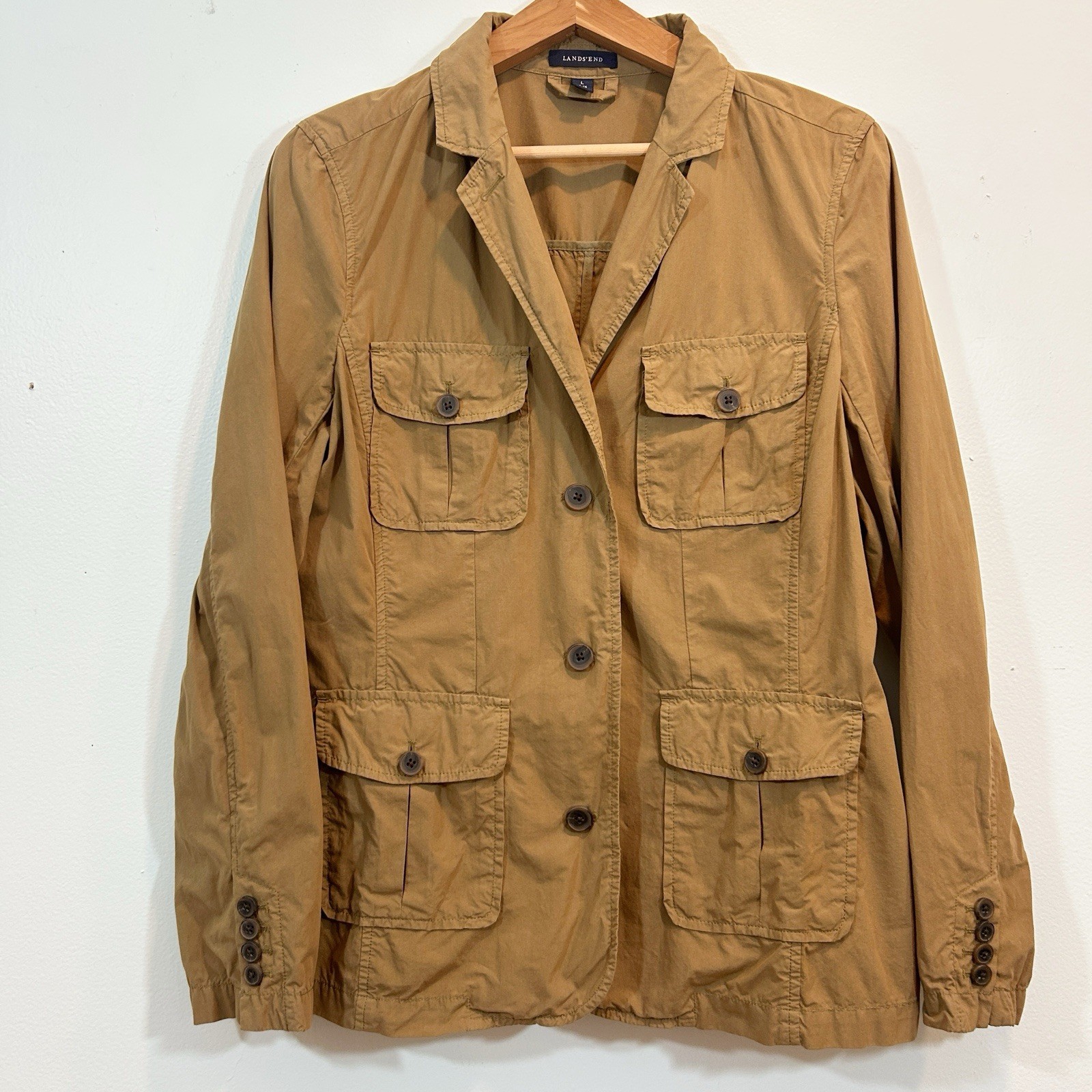 Lands’ End Women’s Lightweight Utility Field Safari Jacket Size 14-16 Baumwolle
