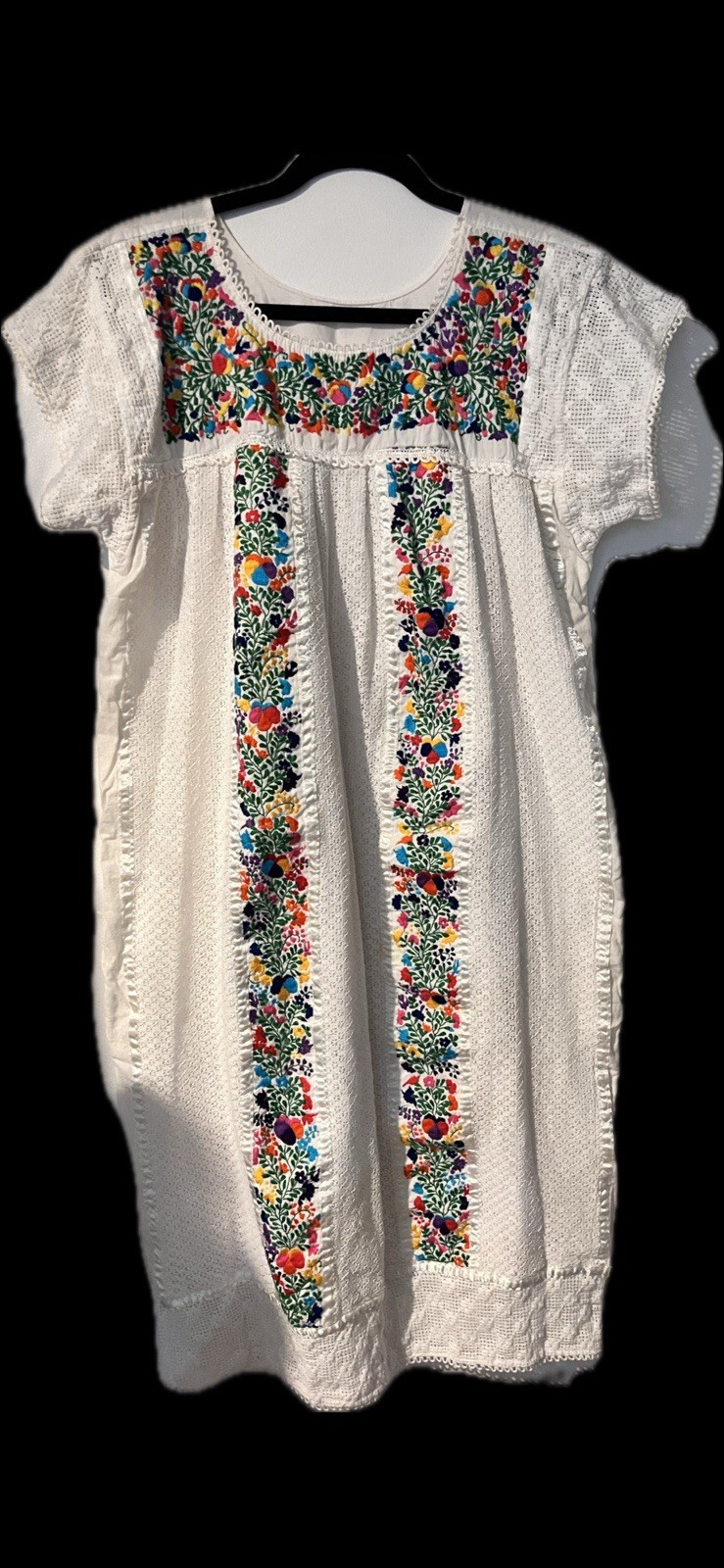 Vintage 100% Cotton Manta Floral Embroidered Mexican Folk Maxi Dress Sm-Med.