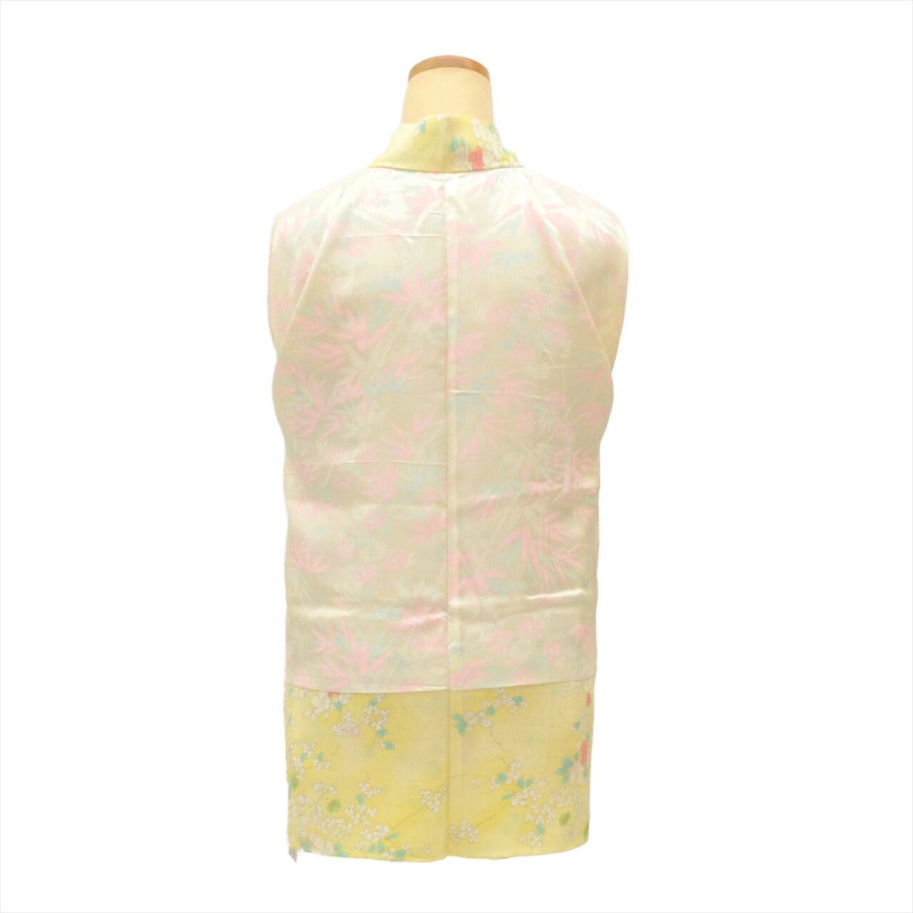 Vintage Japanese Kimono | Haori | Yellow Synthetic | Floral | tt1369b