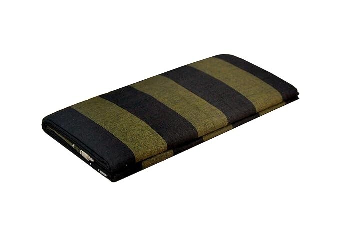 Cotton Black Striped Stitched Lungis for Men/2.00 Mtr ( Mustard/Dark Green )