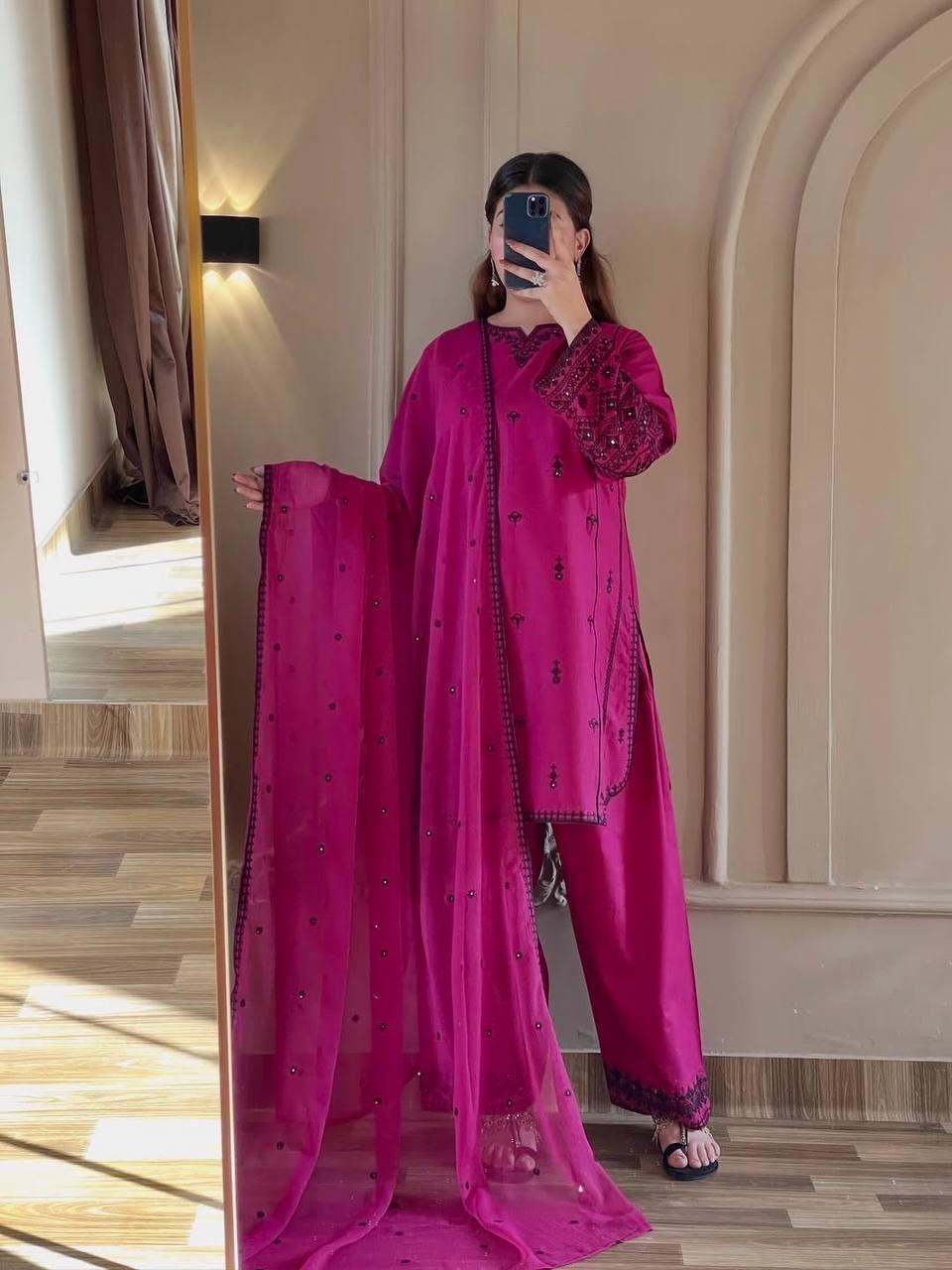 New Launching Rayon Cotton Pink Salwar Suit With Dupatta For Party Wear