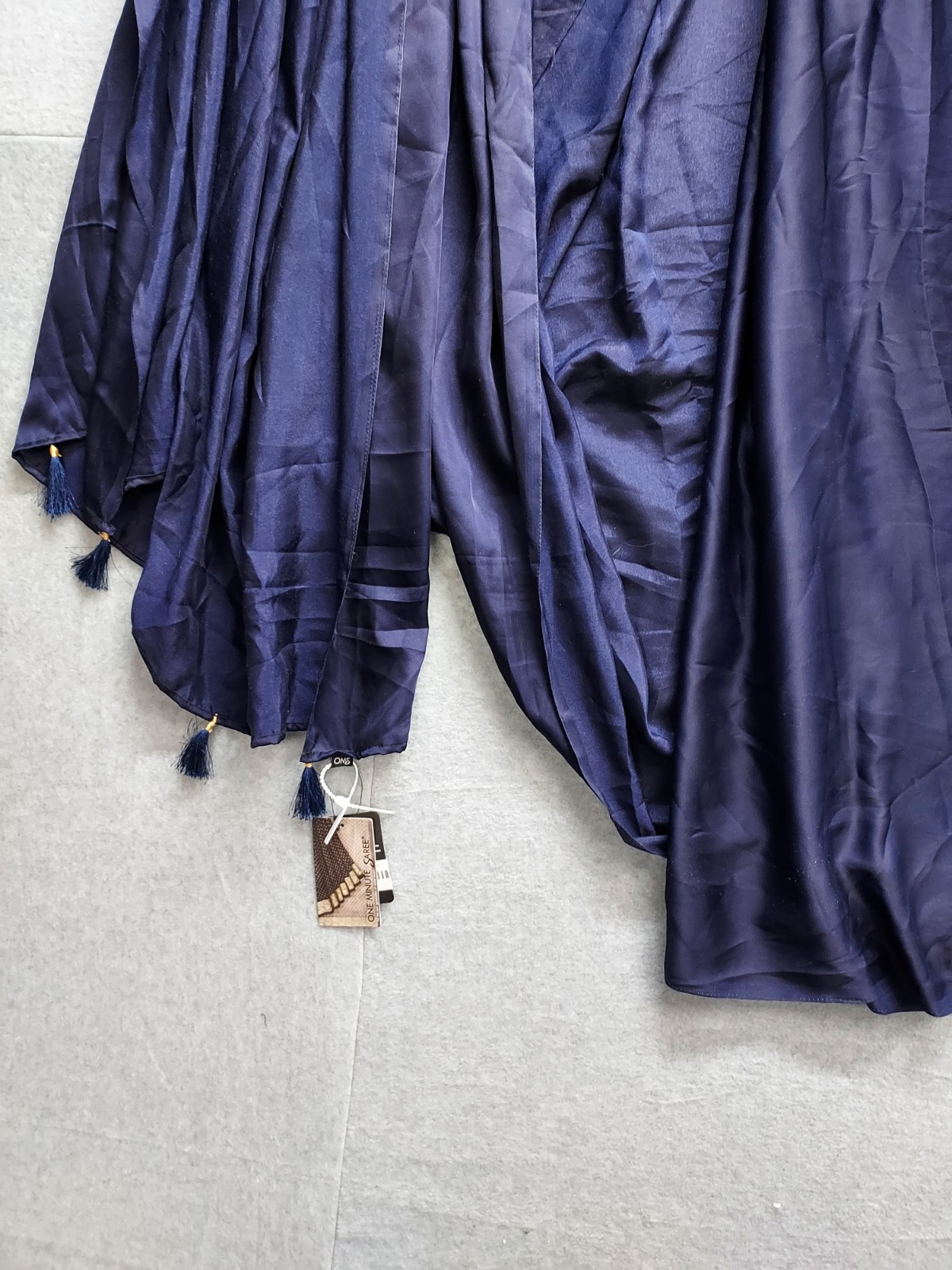 One Minute Saree Women Navy Blue Pleated Tassel Side Closure Cocktail Wear Boho