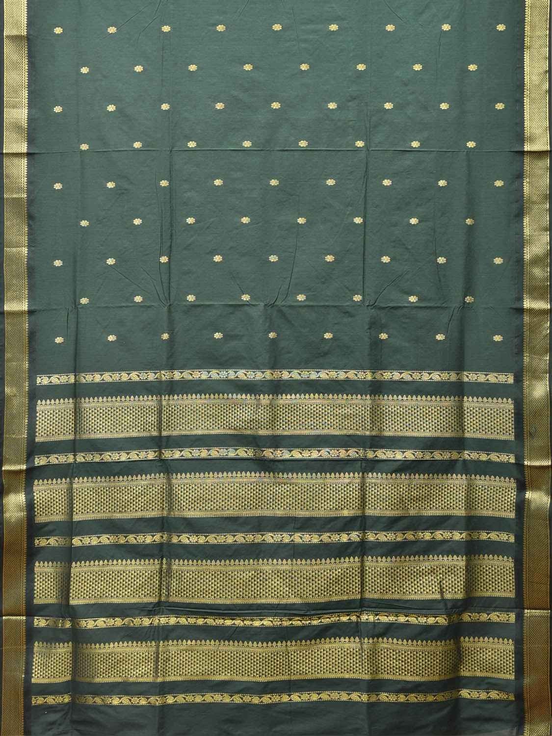 Women Green Gadwal Cotton Saree With Traditional Border And Without Blouse