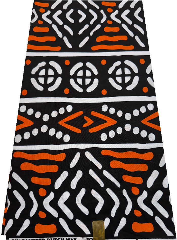 Sell by 3 Yards African Super Quality Wax Prints -White-Orange-Black