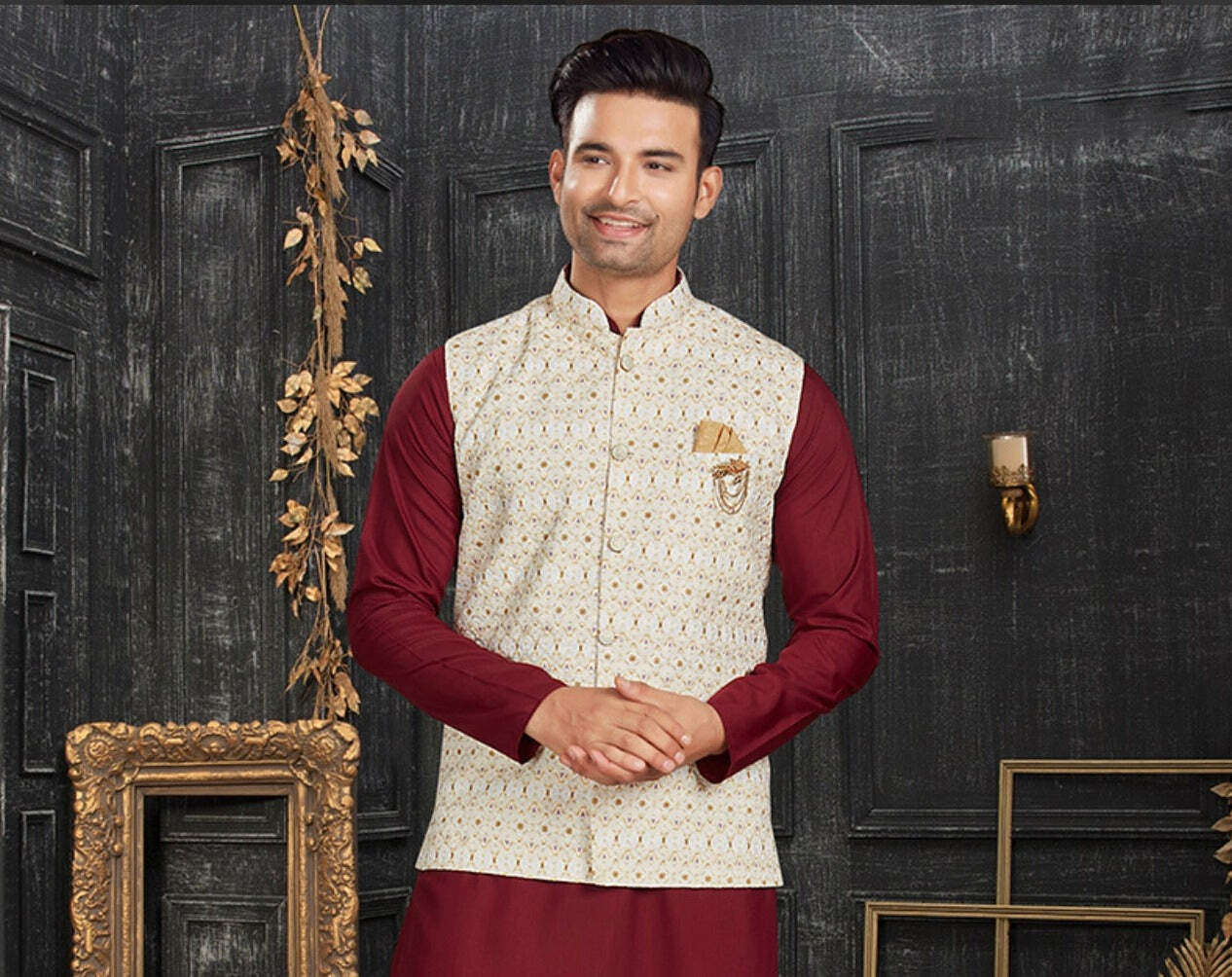Classic Maroon Festive Cotton Kurta Pajama Set with Elegant Jacket