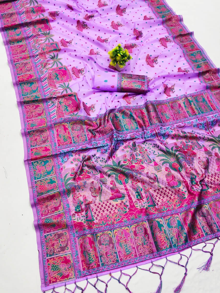 Women’s Premium Purple Kashmiri Pashmina Modal Silk Saree With Blouse Piece