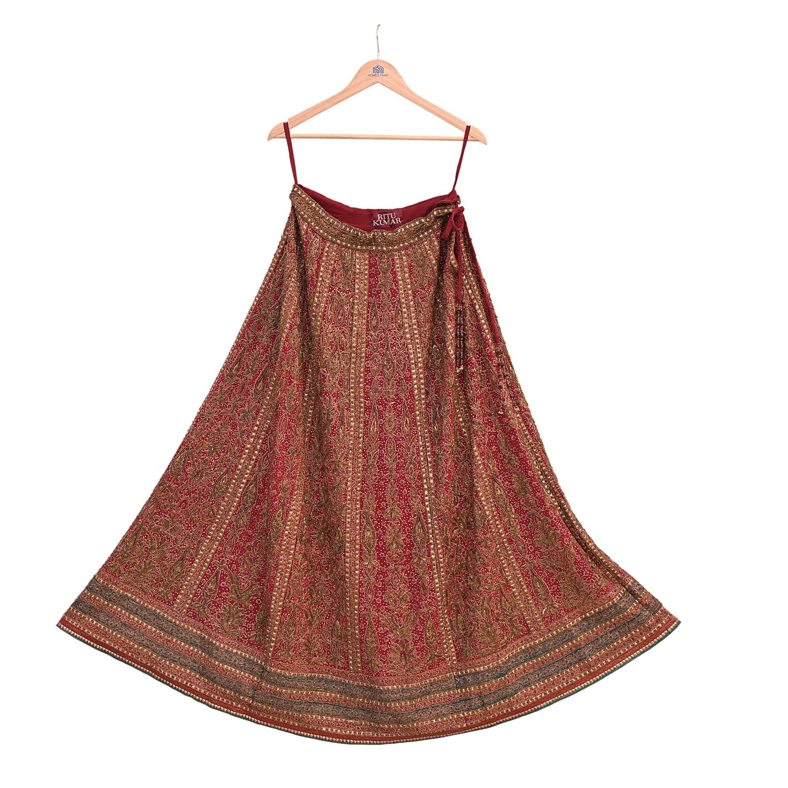 Pre-owned Maroon Pure Silk Hand Embroidered Ritu Kumar Designer Lehenga 3pcs set