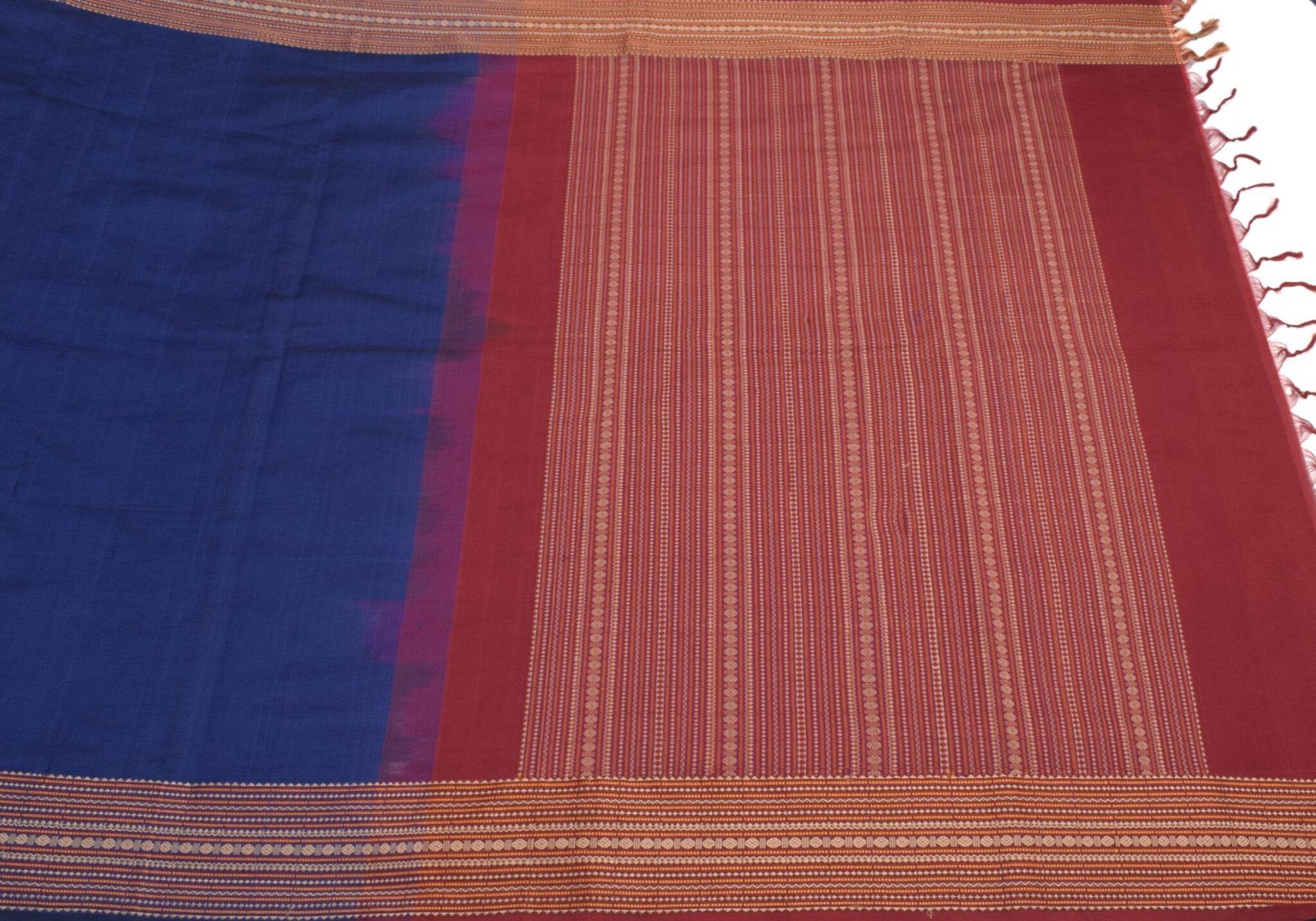 Sushila Vintage Blue Plain Saree Rudraksh Woven Pure Cotton Handloom Sari Fabric