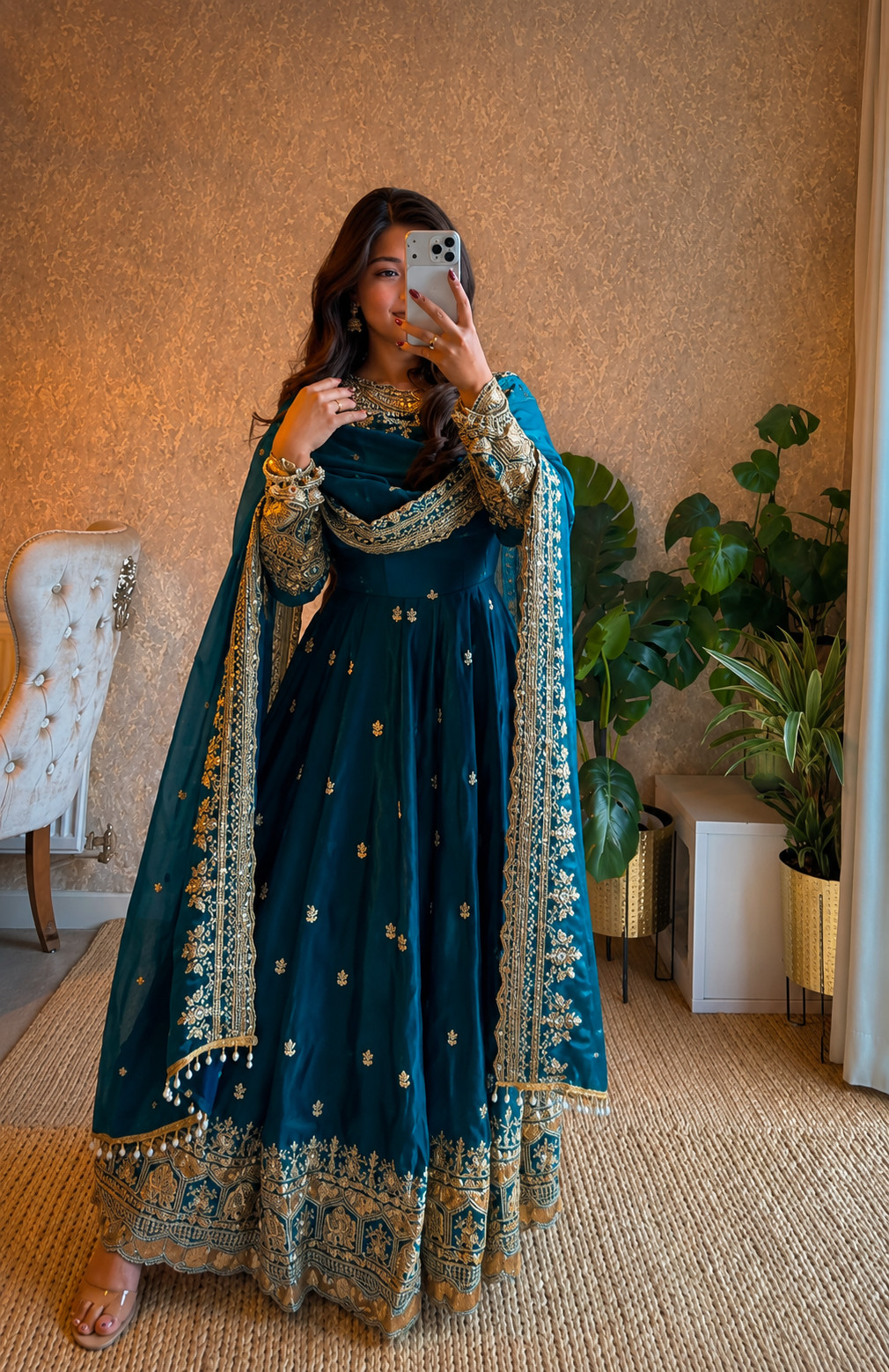 Fendy Silk Ready Made Anarkali Suit Heavy Embroidery Salwar Kameez Dupatta Party
