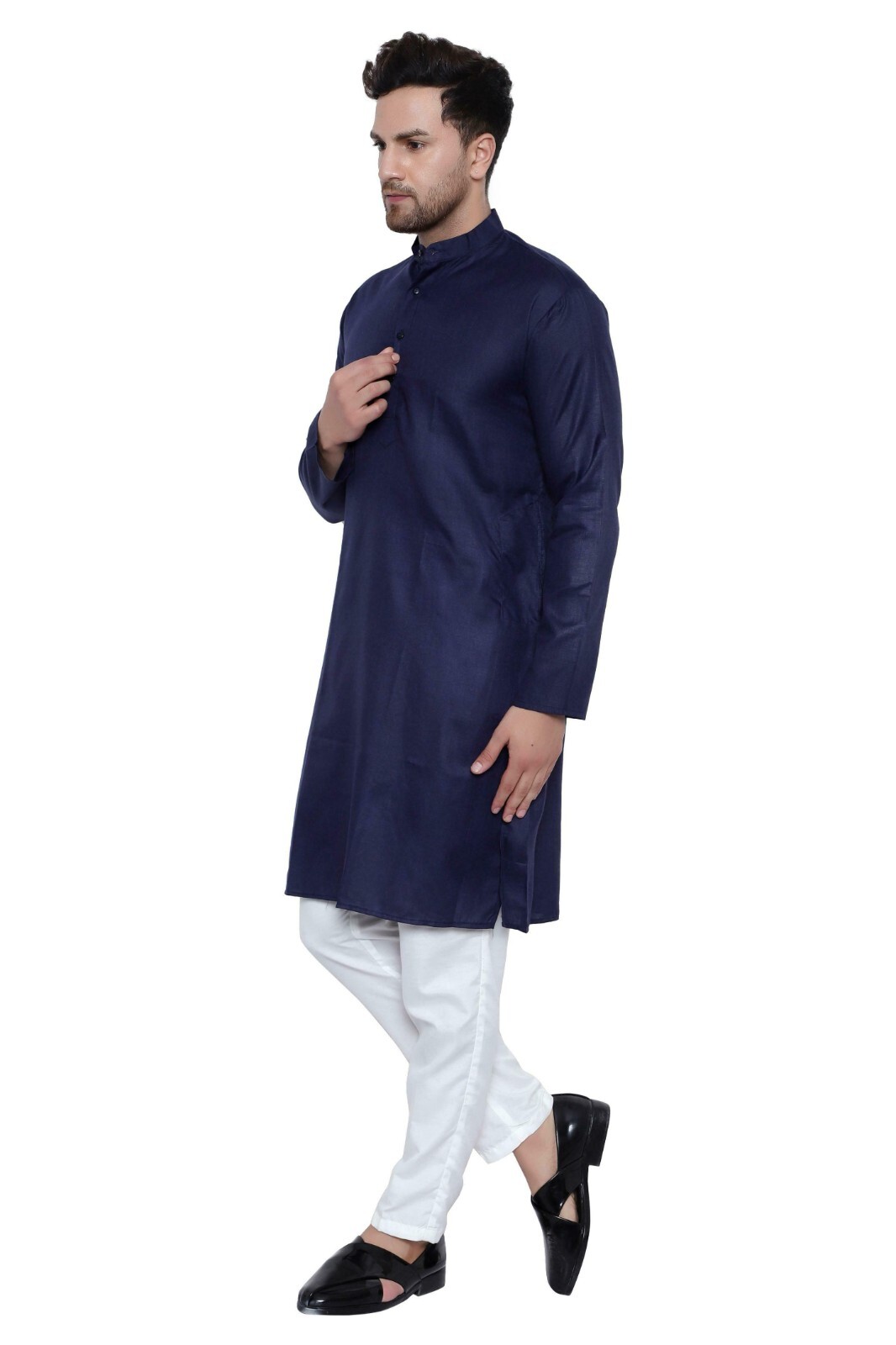 Luxury premium Cotton Plain Solid latest Blue Kurta Pajama Set for Men indian