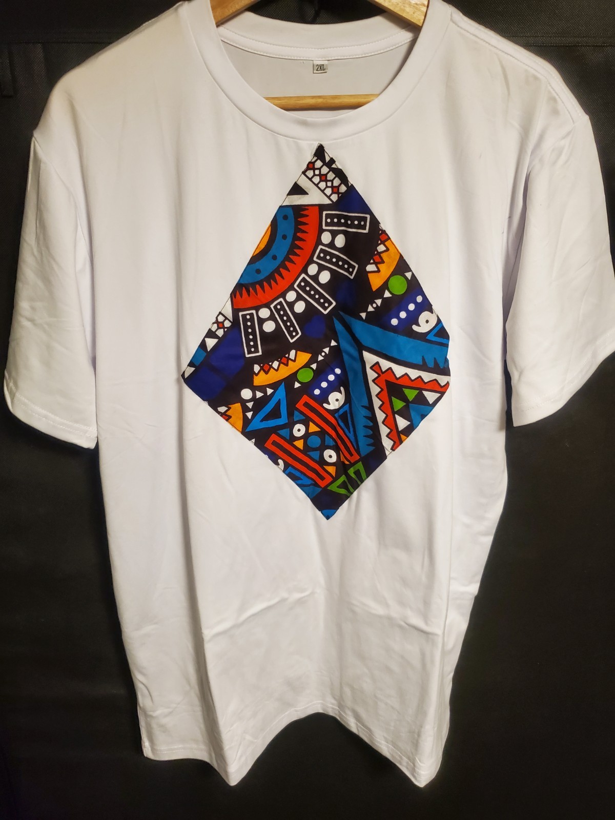 2-Piece African Dashiki Print Lounge Set White Asymmetric – Blue XXL (Fits XL)
