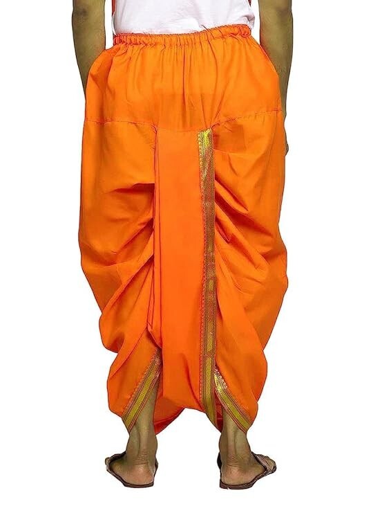 Readymade Elastic Cotton Silk Dhoti for men (Ready to wear, Mustard)