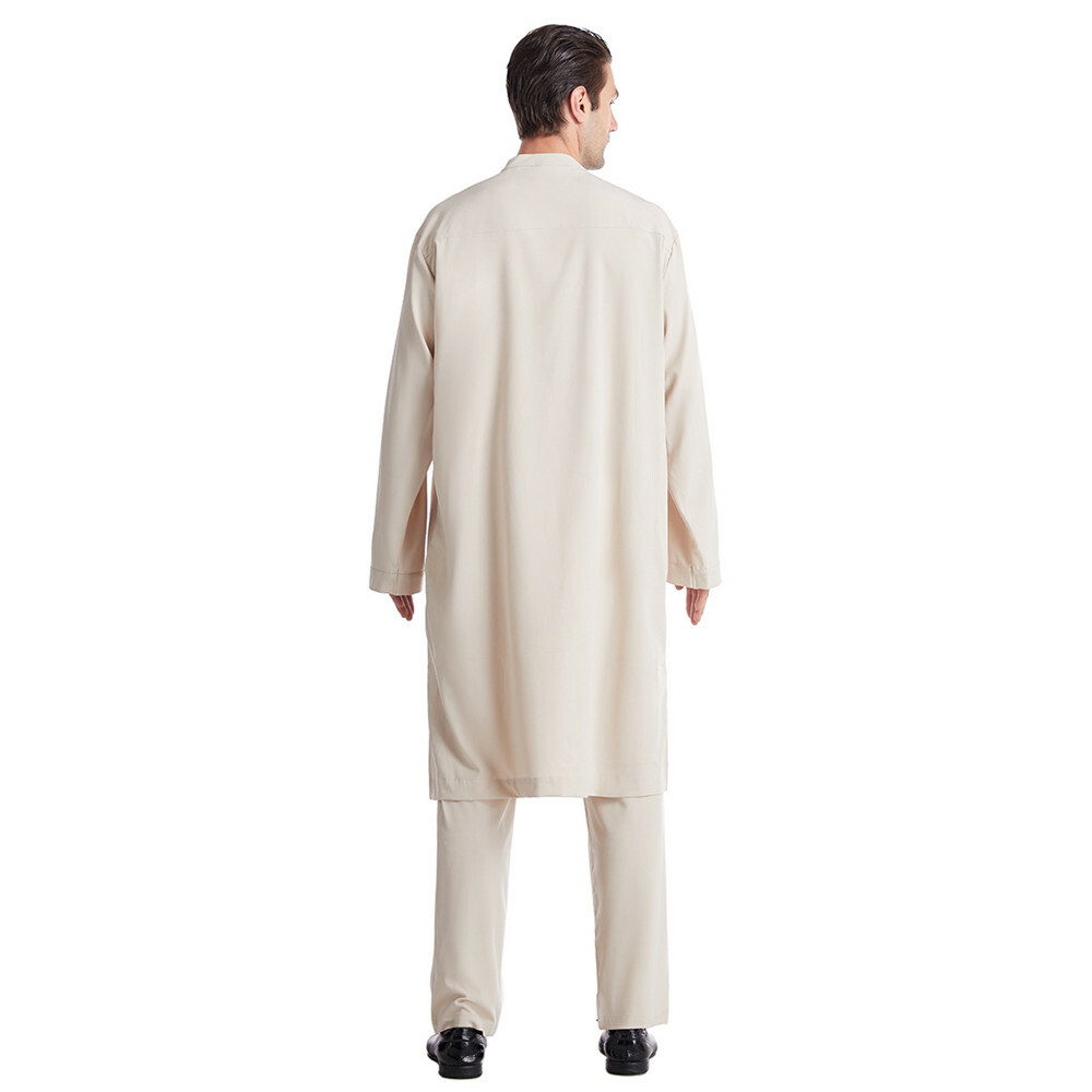 Saudi Men Robe Muslim Dubai Islamic Arab Abaya Jubba Thobe Pant Set Middle East