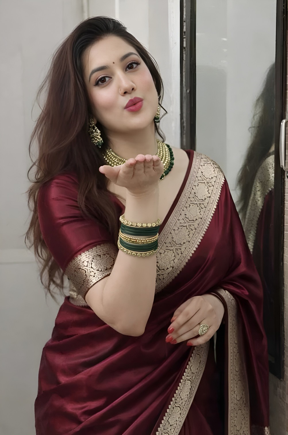 Solid/Plain Daily Wear Satin Saree With Stitched Blouse (Maroon)