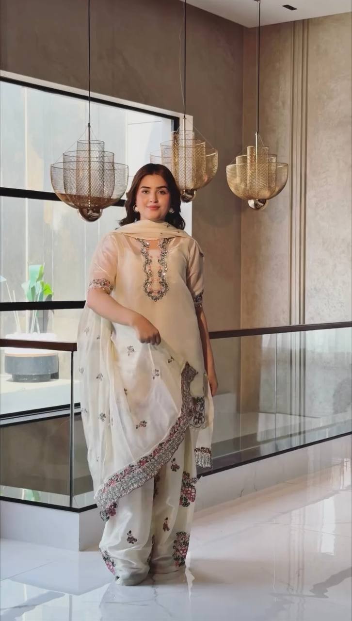 Latest New Heavy Silk White Top Bottom With Dupatta For Traditional Wear