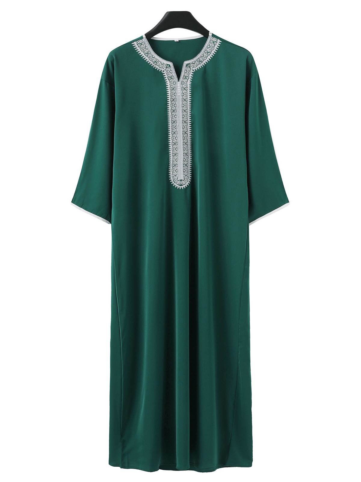 Mens Moroccan Thobe Embroidery medium-long Sleeve Jubba Islamic Arab Eid S-2XL