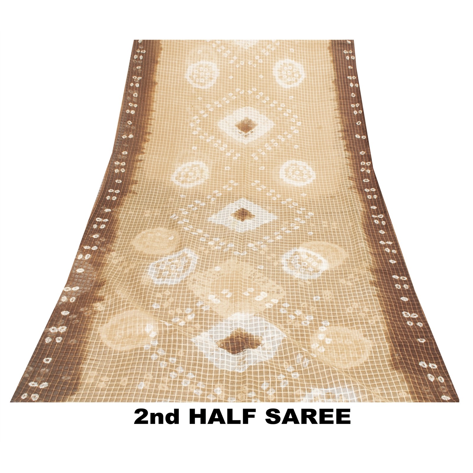 Sanskriti Vintage Sarees Brown & Off-White Tie-Dye Bandhanipure Cotton 5+Yd Sari