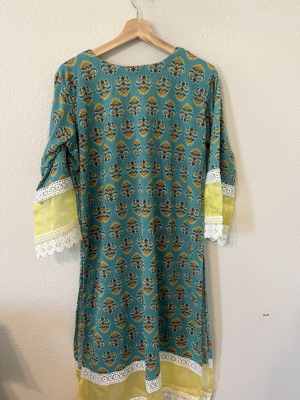 Khaadi Kurta One Size Kaftan Tunic Top Dress Blue And Yellow Cover Up