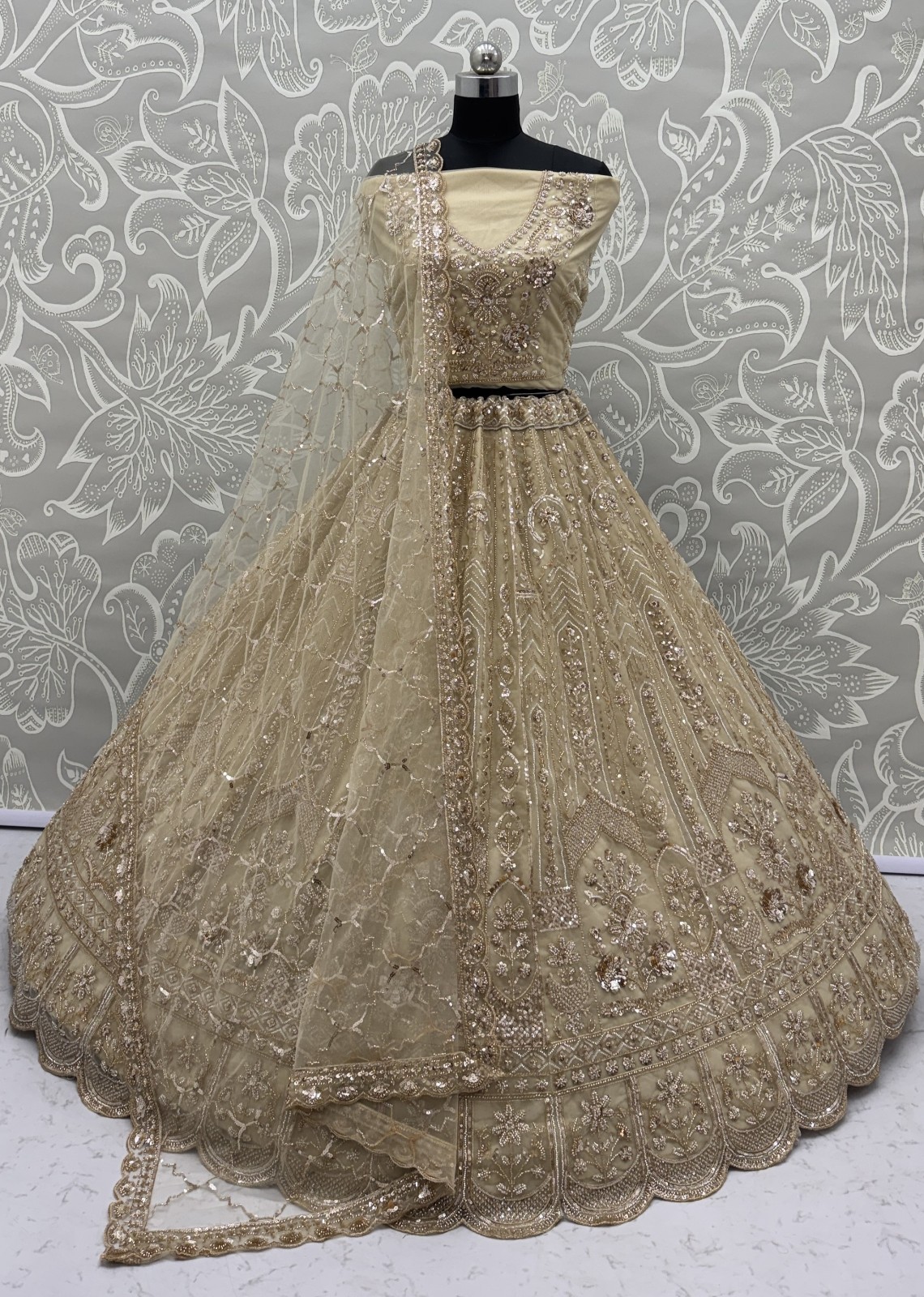 Designer Net Lehenga Choli Hand Beads Zari Embroidery Festive Ethnic Wear