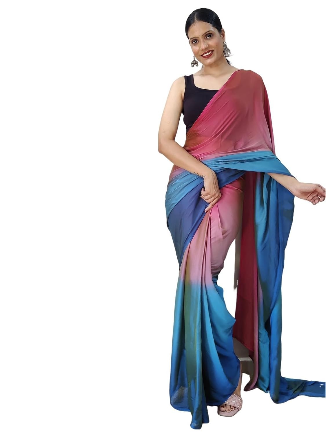 Women’S Chiffon Ready To Wear Saree With Unstitched Blouse Piece