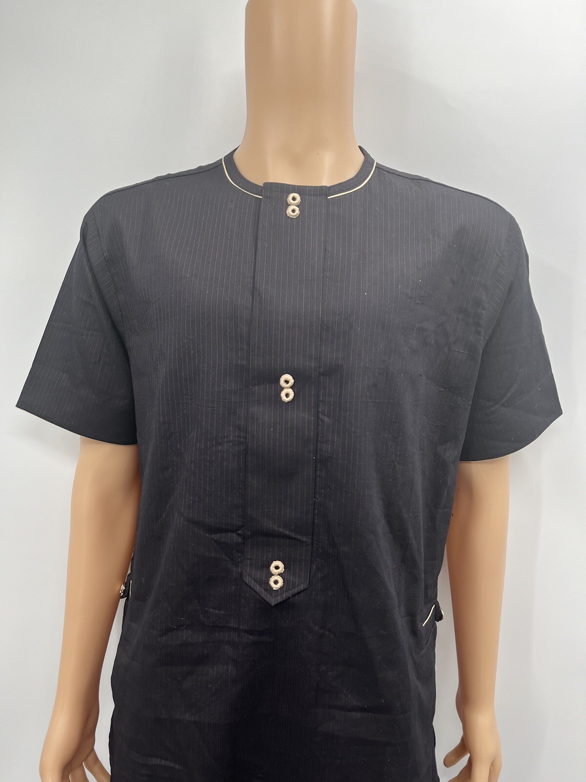 Men’s Black African Shirt Pants Traditional Suit Two Piece Set Size Medium