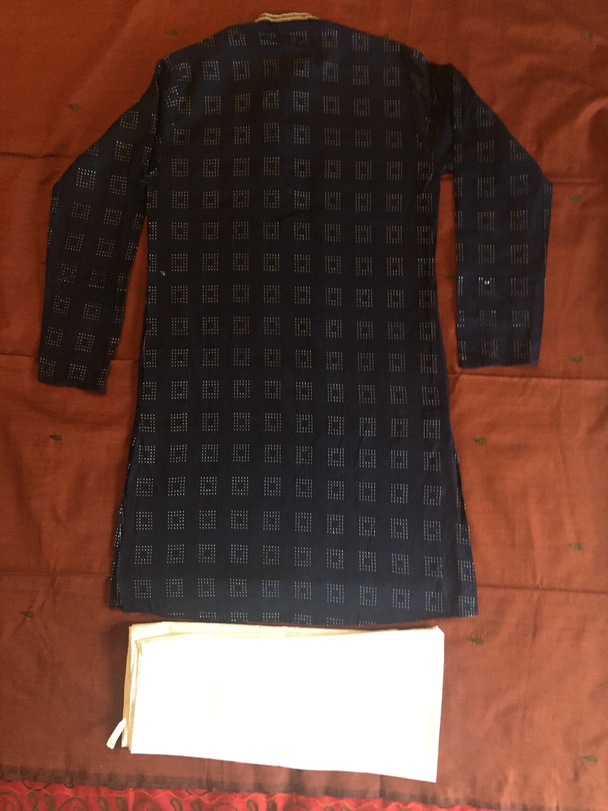 Navy Blue Embroidered  Cotton Boys kurta pajama set