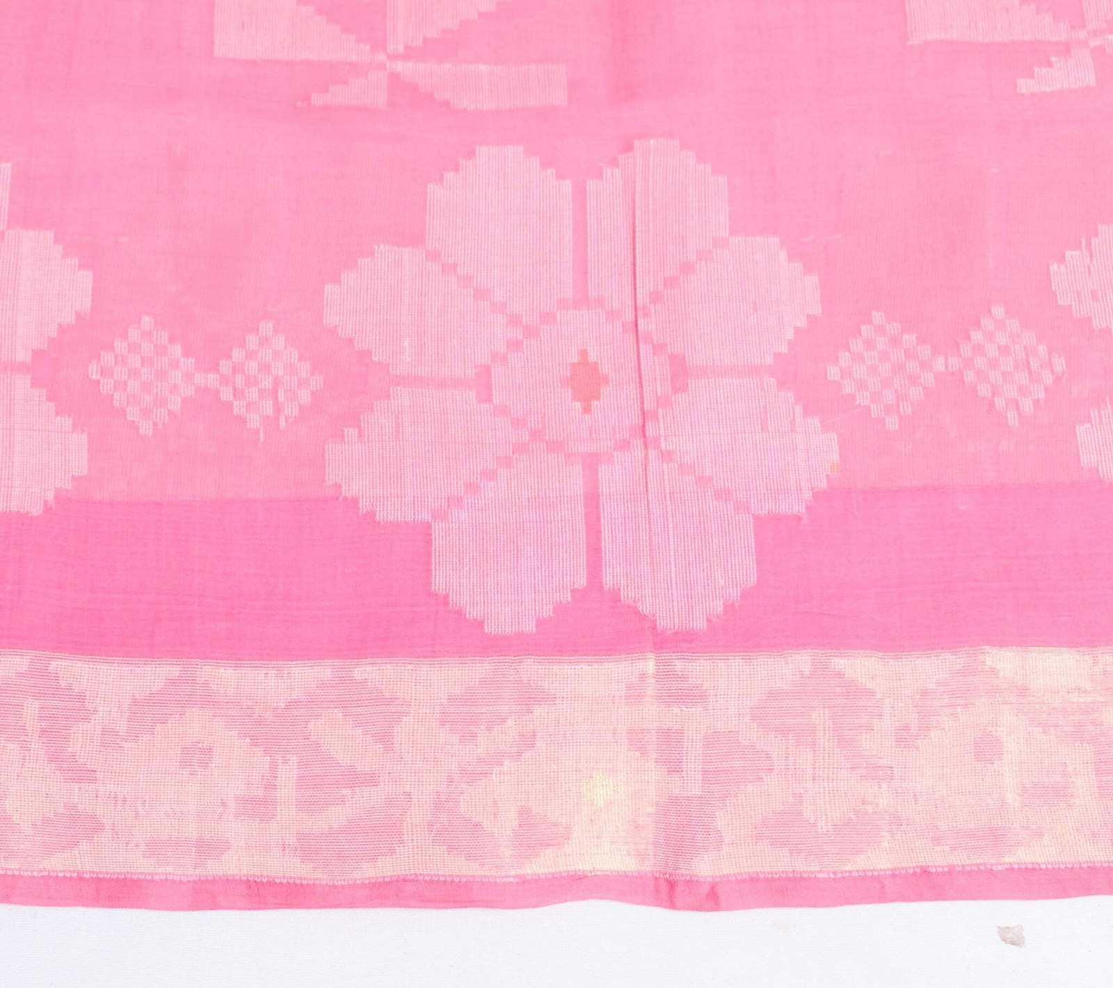 Sushila Vintage Pink Tant Saree 100% Pure Cotton Bengal Handloom 5YD Sari Fabric