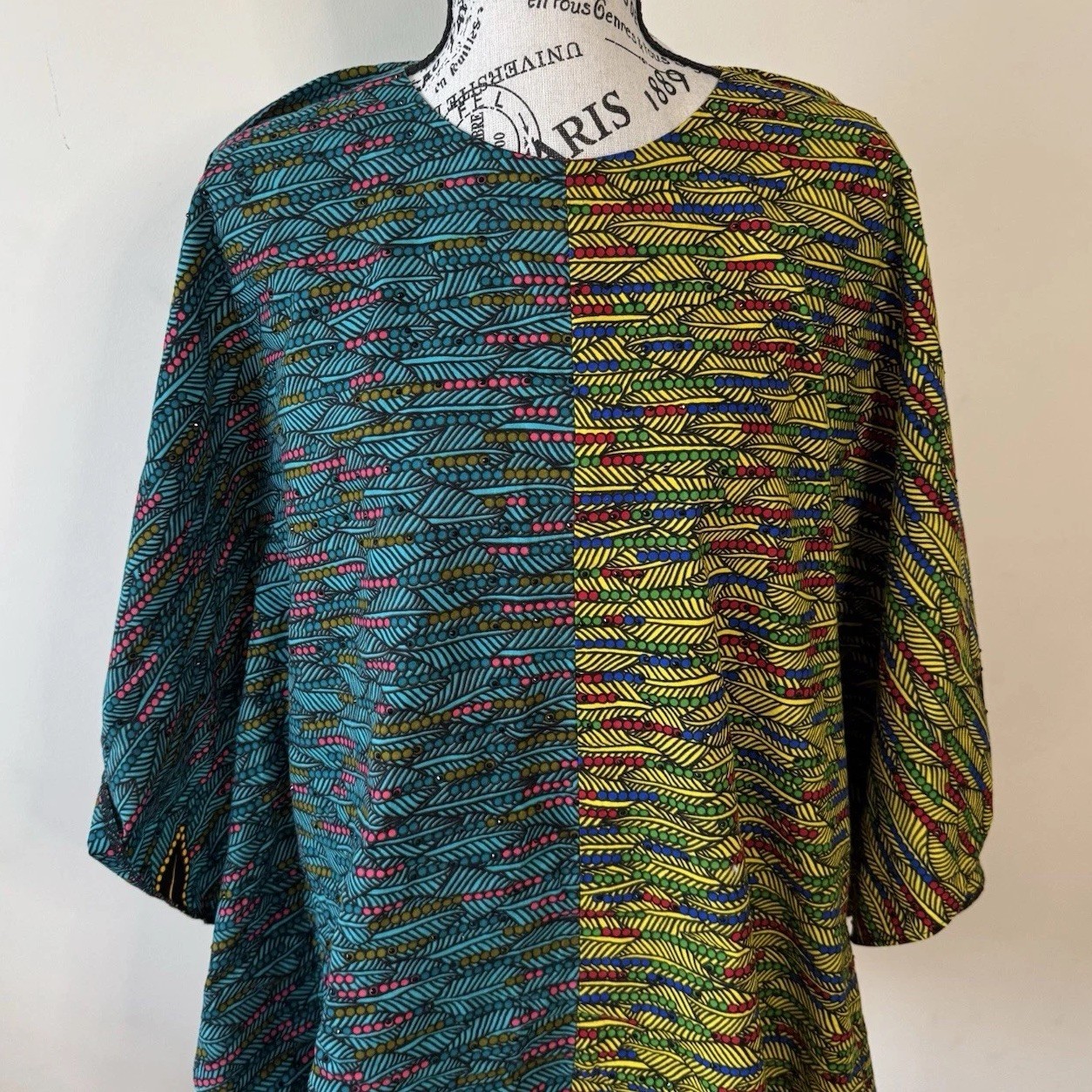 DEBO Couture Boho Poncho Kimono Wrap Colorblock Ruana One Size Artsy