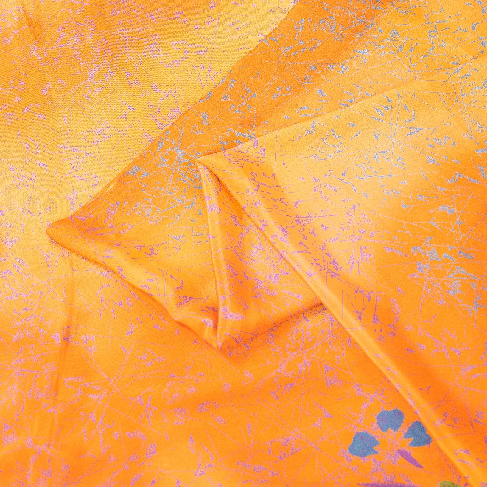 Sanskriti Vintage Yellow & Saffron Moss Crepe Sarees Abstract Print 5.5+Yd Sari