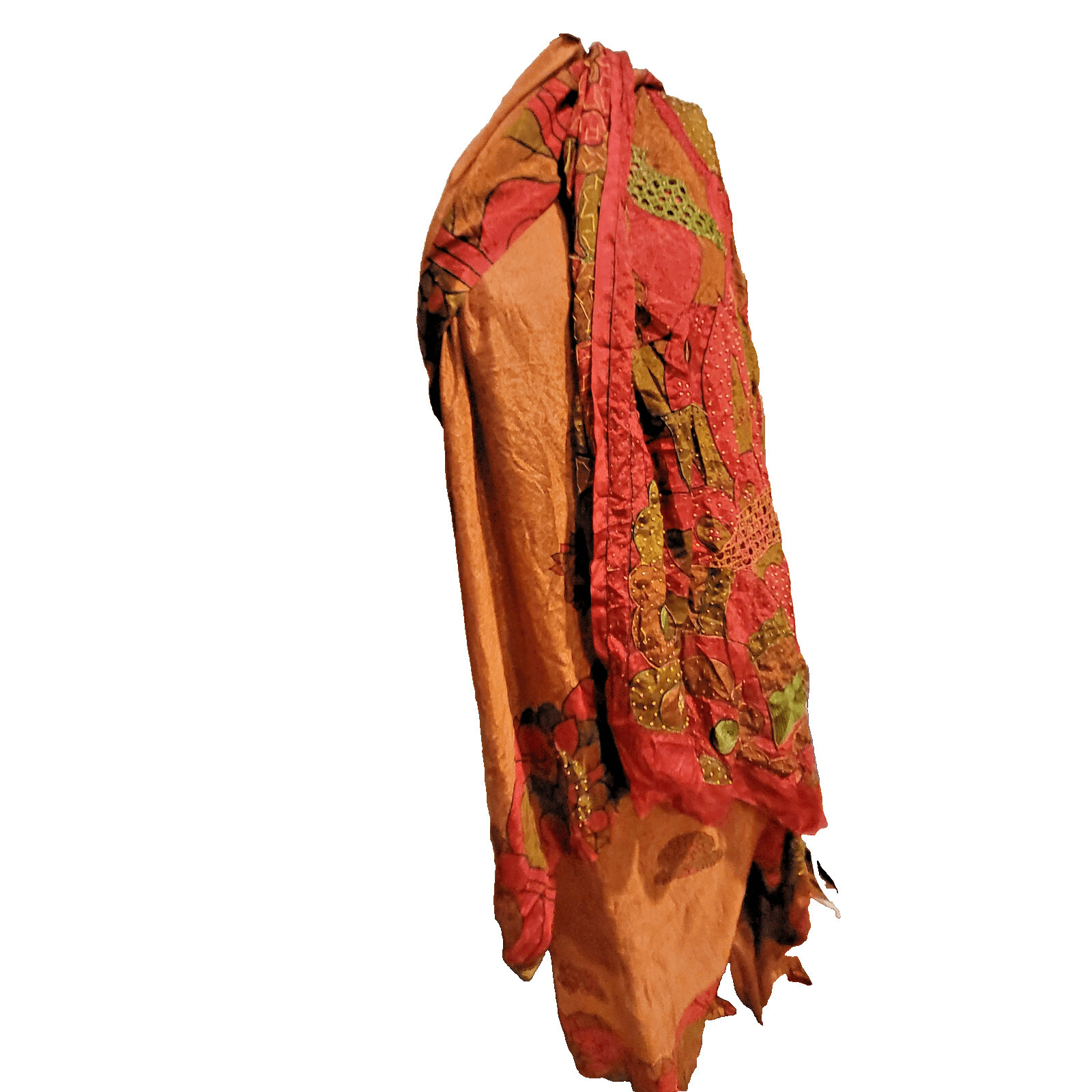 Gorgeous Sari Silk with Embroidery Rust Red 240″ by 46″