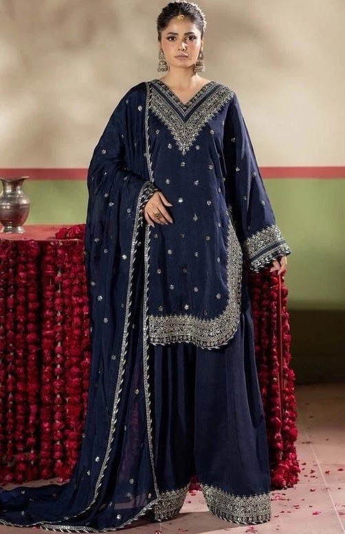 ⭐️PREMIUM ZARQUN BRAND BEAUTIFUL FORMAL DRESS,Silk,Farshi Style Plazo-M & L-$90