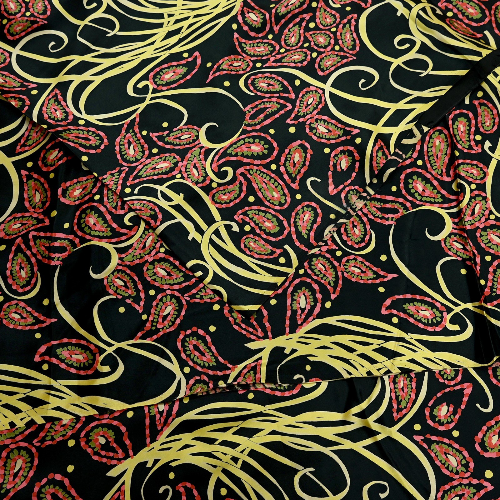 Indian Vintage Saree Black Satin Printed Sari 6yd Sewing Soft Craft Fabric