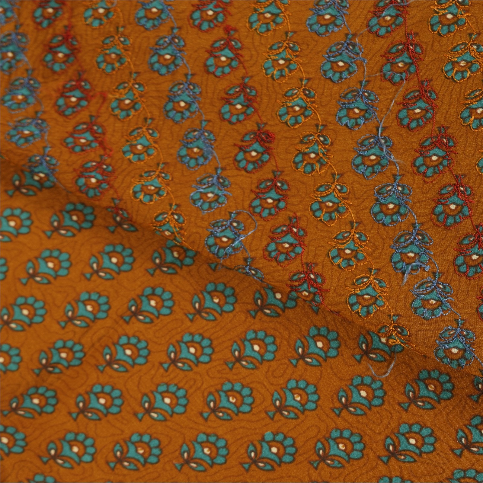 Sanskriti Vintage Yellow Sarees Pure Crepe Hand Embroidery Sari 6Yd Craft Fabric