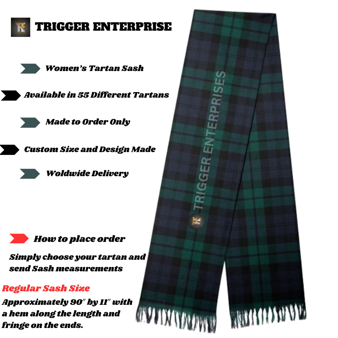 Handmade Womens Tartan Sash | Custom Size | Available 55 Tartans Made to Order