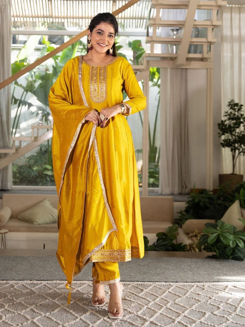 Beautiful Vichhitra Silk Kurta Palazzo With Dupatta For Wedding & Party Wear