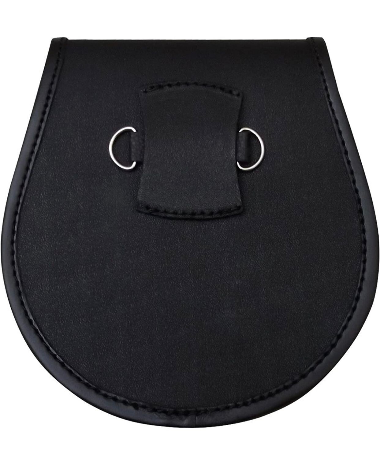 Semi-Dress Black Embossed 100% Chrome Leather Sporran with 3 Tassels Chain Belt