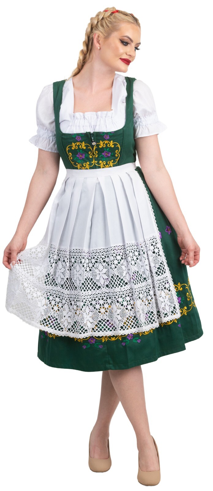XS 2 Oktoberfest German Dirndl Dress EMBROIDERED Waitress Holiday Festival LONG